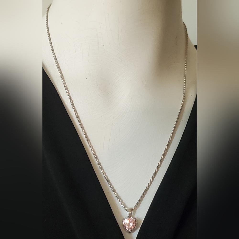 Elegant Sterling Silver Necklace with Pink Cz Heart Pendant